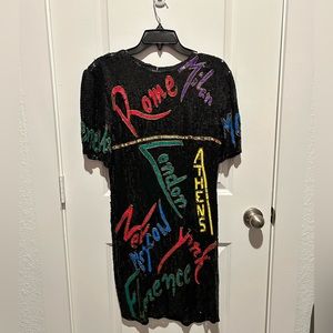 Modi sequin dress vintage beaded dress nyc paris city dress art deco party dress